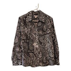 Coldwater Creek Paisley top shirt down long sleeve black and gray size 1X